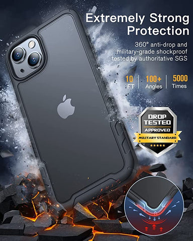 Shockproof Slim Phone Case for iPhone 14/13 - Black Protective Cover