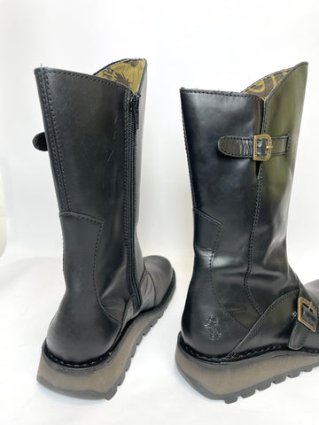 Fly London Mes 2 Wedge Zip Up Womens Knee High Boots Black