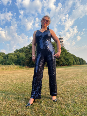 Nightway Women’s Sparkly Sequin Jumpsuit Navy