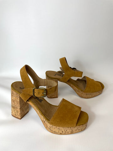 Free People Women’s Platform Leather High Heel Strap Sandals Tan