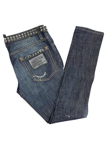 Dsquared Mens Straight Fit Painted Denim Jeans in Blue 34x34
