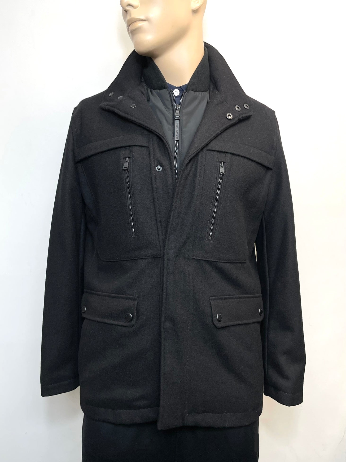 Michael Kors Men's Wool-Blend Pea Coat Jacket in Black M