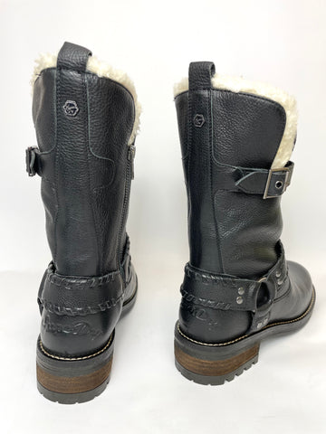 Super Dry Tempter Biker Womens Leather Boots Black