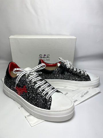 PATRIZIA PEPE Women's Glitter Sneakers in Nero/Silver UK 7/EU 41