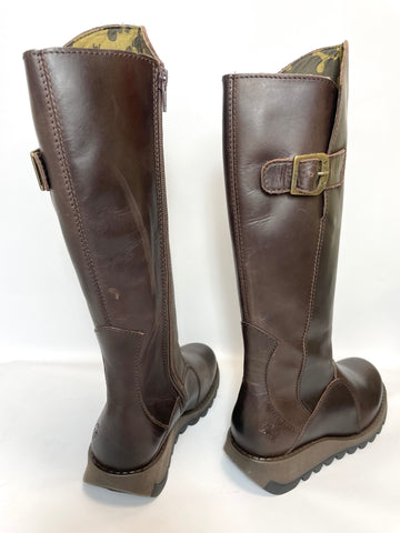 Fly London Mol 2 Wedge Zip Up Womens Knee High Boots Brown