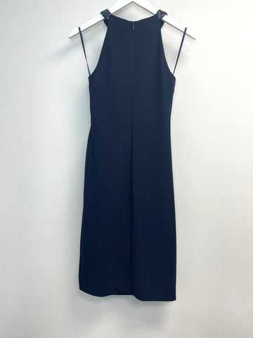 Ralph Lauren Women’s Beaded Ruffled Sleeveless Cocktail Dress Navy