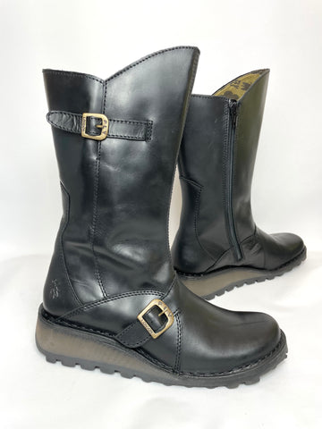 Fly London Mes 2 Wedge Zip Up Womens Knee High Boots Black
