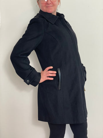 Michael Kors Women’s Faux Leather Trim Hooded Wool Blend Coat