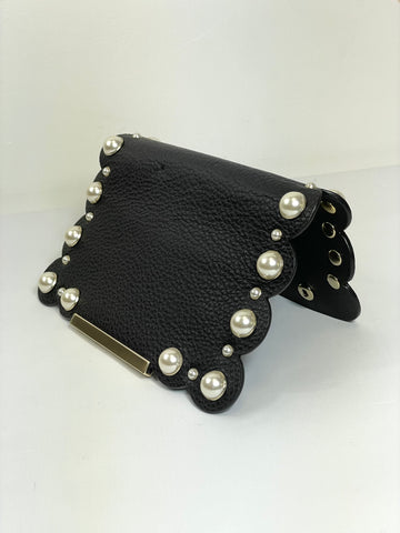 Kate Spade New York Make It Mine Leather Scallop Pearl Bag Flap in Black