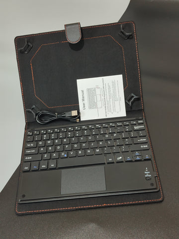 Tablet Stand + Keyboard Folio Case - Faux Leather for iPad, IOS, Android, and Windows