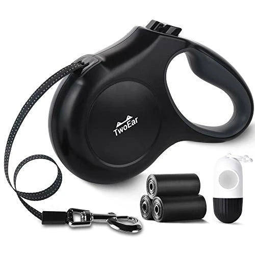 5M Retractable Dog Lead Set Walking Leash for Small Dogs with Dispenser and 60 Poop Bags