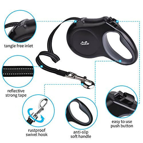 5M Retractable Dog Lead Set Walking Leash for Small Dogs with Dispenser and 60 Poop Bags