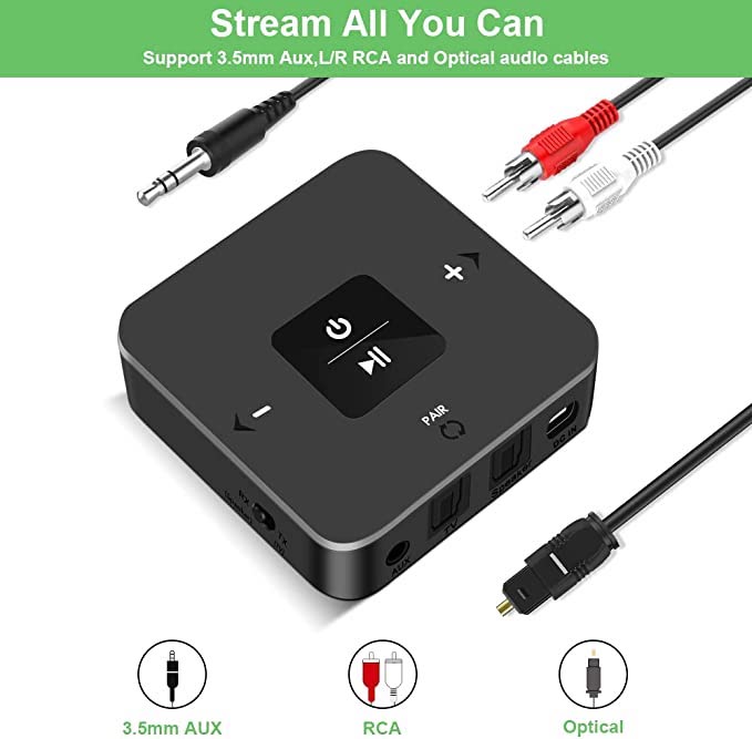 3.5mm/RCA/Optical/SBC/AAC Bluetooth 5.0 Audio Transmitter Receiver Wireless Audio Adapter