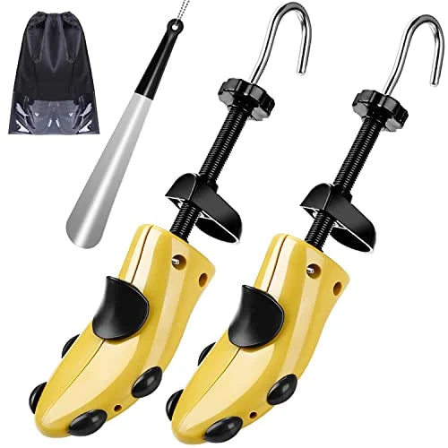Pair of Professional 2-Way Premium Shoe Stretcher with Shoe Horn Yellow