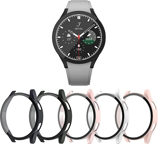For Samsung Galaxy Watch 4 44mm Hard Case Cover 6 Pack with Tempered Glass Screen Protector