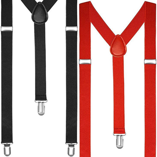 2pc Gangster Braces/Suspenders One Size Fully Adjustable in Red/Black