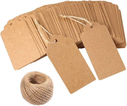 Gift Tags 120 Kraft Tags Brown DIY Rectangle Craft Tags with 100 Feet Natural Jute