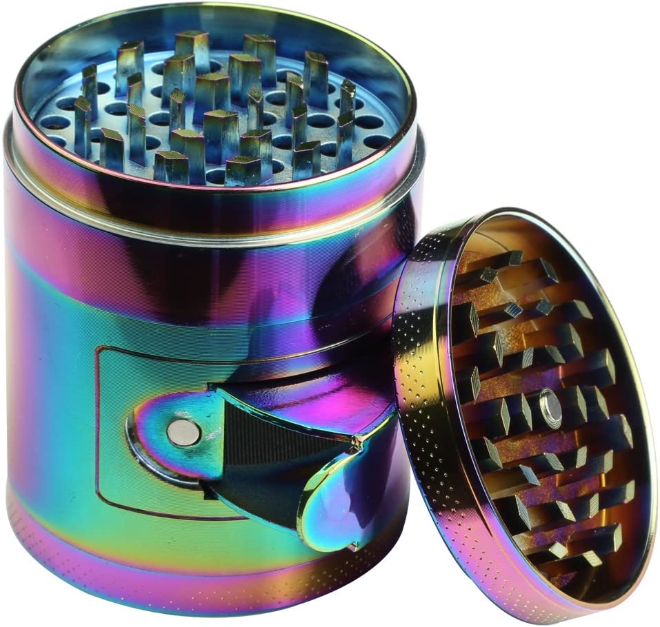 Durable Zinc Alloy 2.2 Inches Rainbow Herb Grinder 4 Piece with Pollen Catcher Heavy Duty Spice Grinder