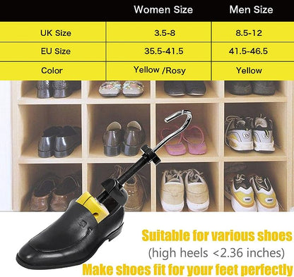 Pair of Professional 2-Way Premium Shoe Stretcher with Shoe Horn Yellow