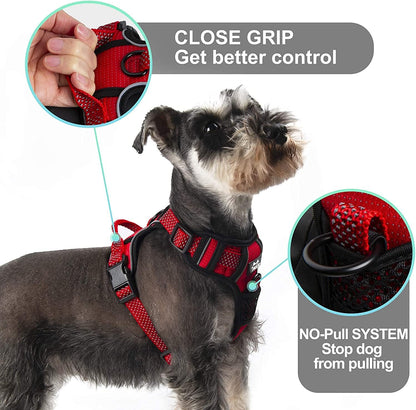 Premium Dog Harness No Pull With Sturdy Handle 2 Lead Attachments Dogs Vest Reflective/Lighted in Red