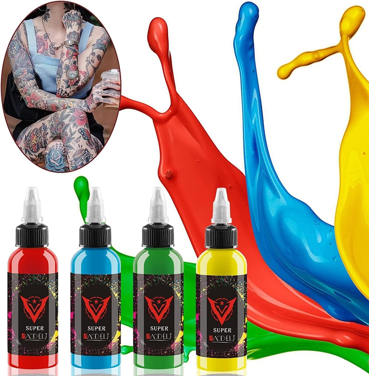14 Colors Tattoo Ink Set 1 Ounce Bottles Permanent Professional Microblading Makeup Pigment Body Paint Tattoo Colour Kit (1OZ/30ML Bottle)