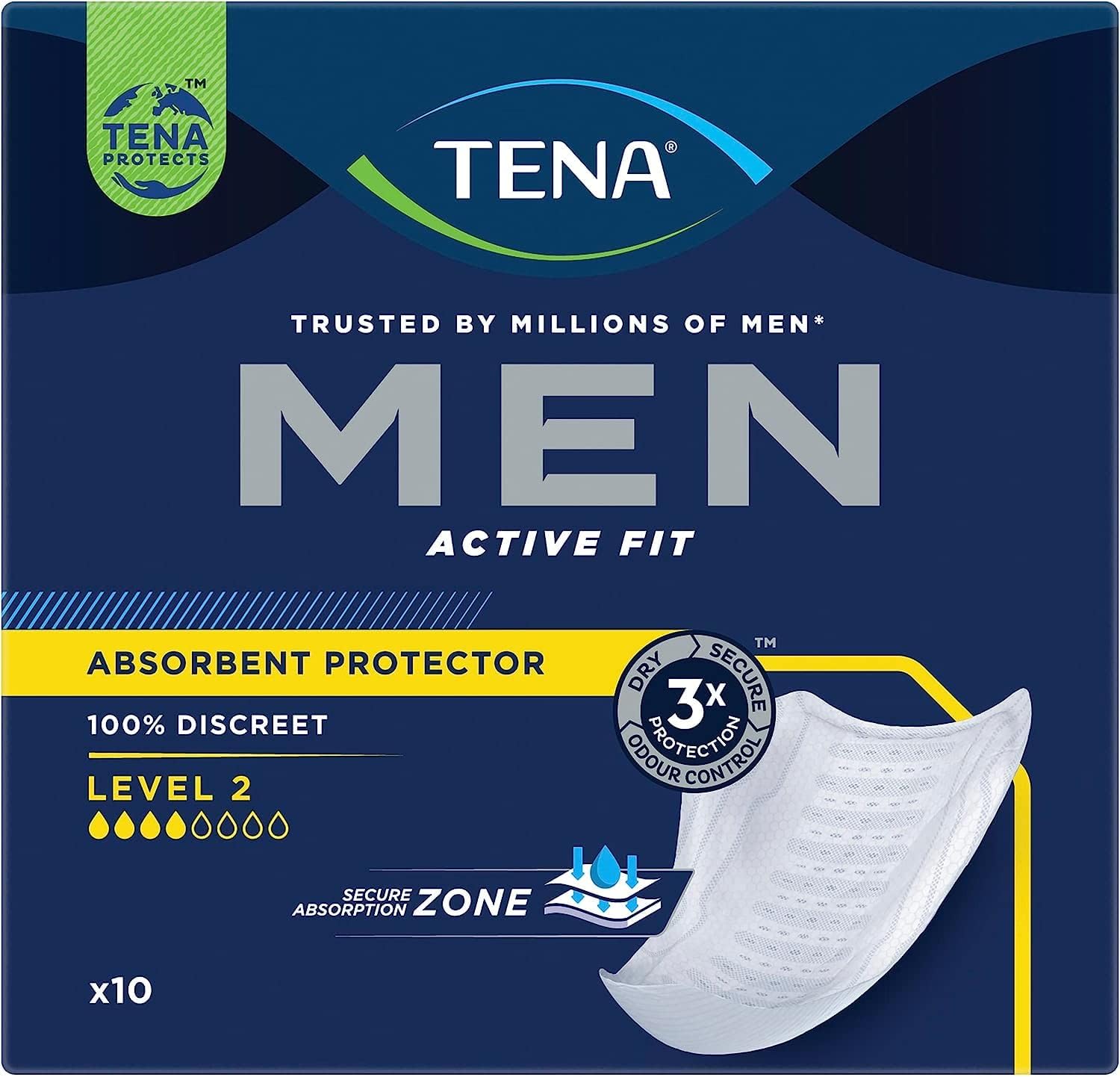 TENA For Men Level 2 Incontinence Protectors – Bulk Pack Of 60 (6 Packs Of 10)