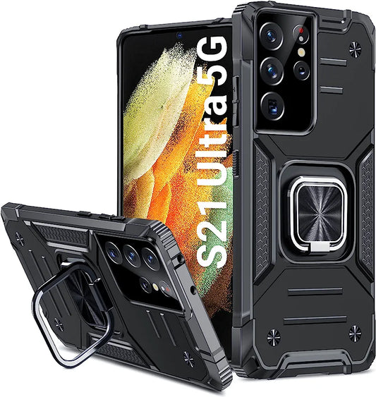 Samsung Galaxy S21 Ultra 5G 6.8" inches Case Cover Shockproof with Stand Military Grade Protection Heavy Duty  Black