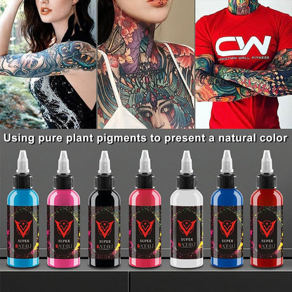 14 Colors Tattoo Ink Set 1 Ounce Bottles Permanent Professional Microblading Makeup Pigment Body Paint Tattoo Colour Kit (1OZ/30ML Bottle)