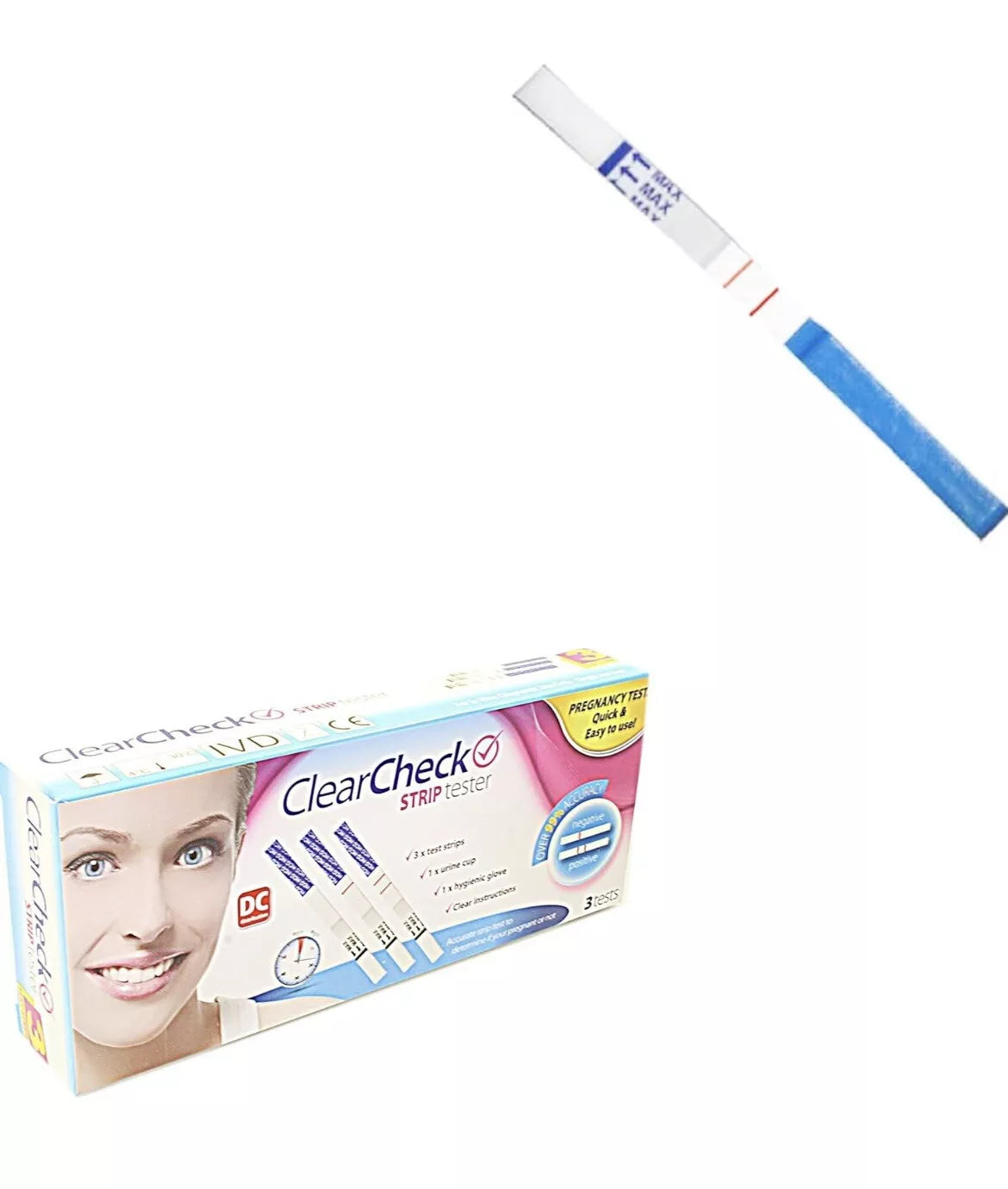 Pregnancy test strip in urine cup, quick and reliable home pregnancy detection method.