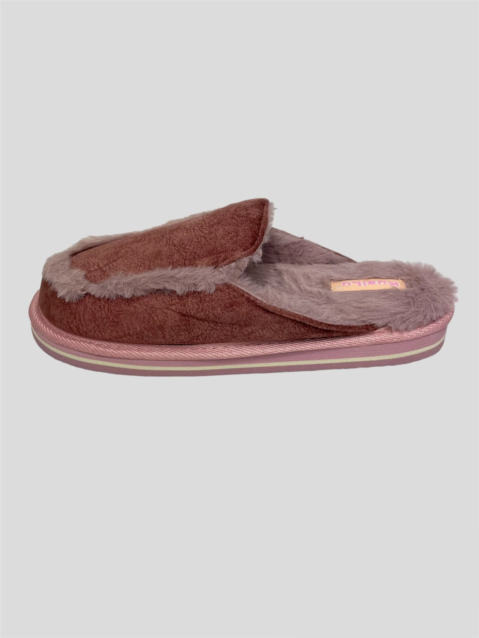 KuaiLu Women's Fuzzy Slippers in Burgundy