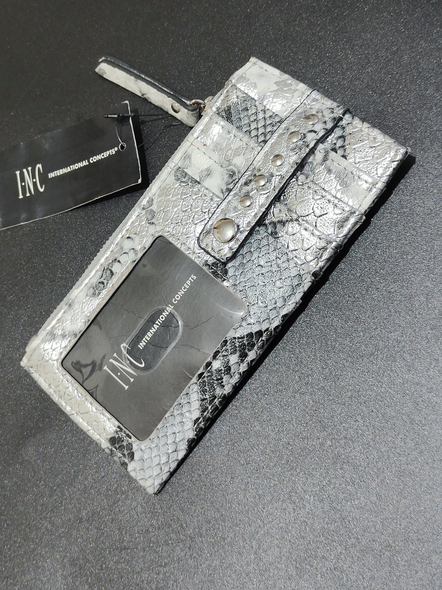 INC Silver Snakeskin Card Holder/Wallet