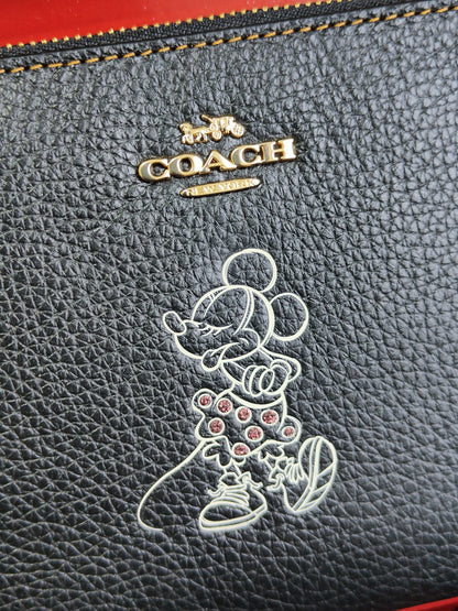 Minnie Mouse Disney Leather Clutch Bag Handbag with Wristband in Black
