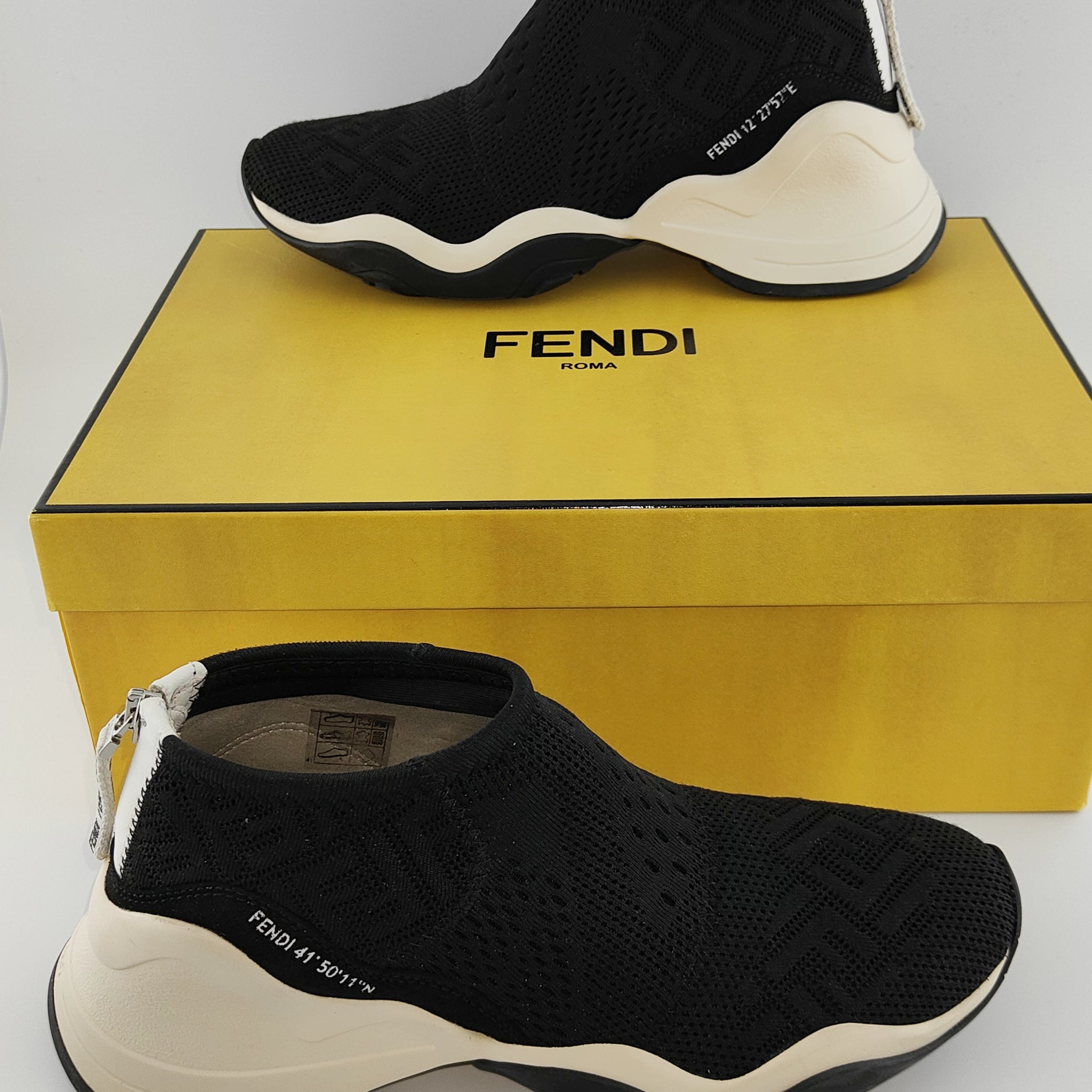 Fendi Women's FLUID JACQUARD-KNIT Back Zip Sneakers in Black UK 6 / EU 39