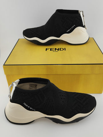 Fendi Women's FLUID JACQUARD-KNIT Back Zip Sneakers in Black UK 6 / EU 39