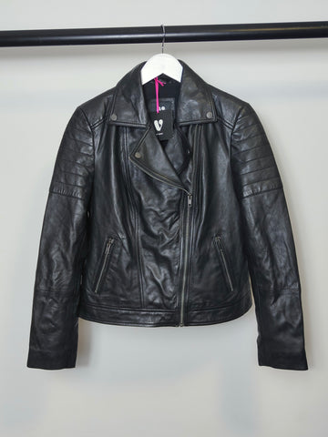 Very Women's 100% Sheep Leather Biker Jacket in Black L