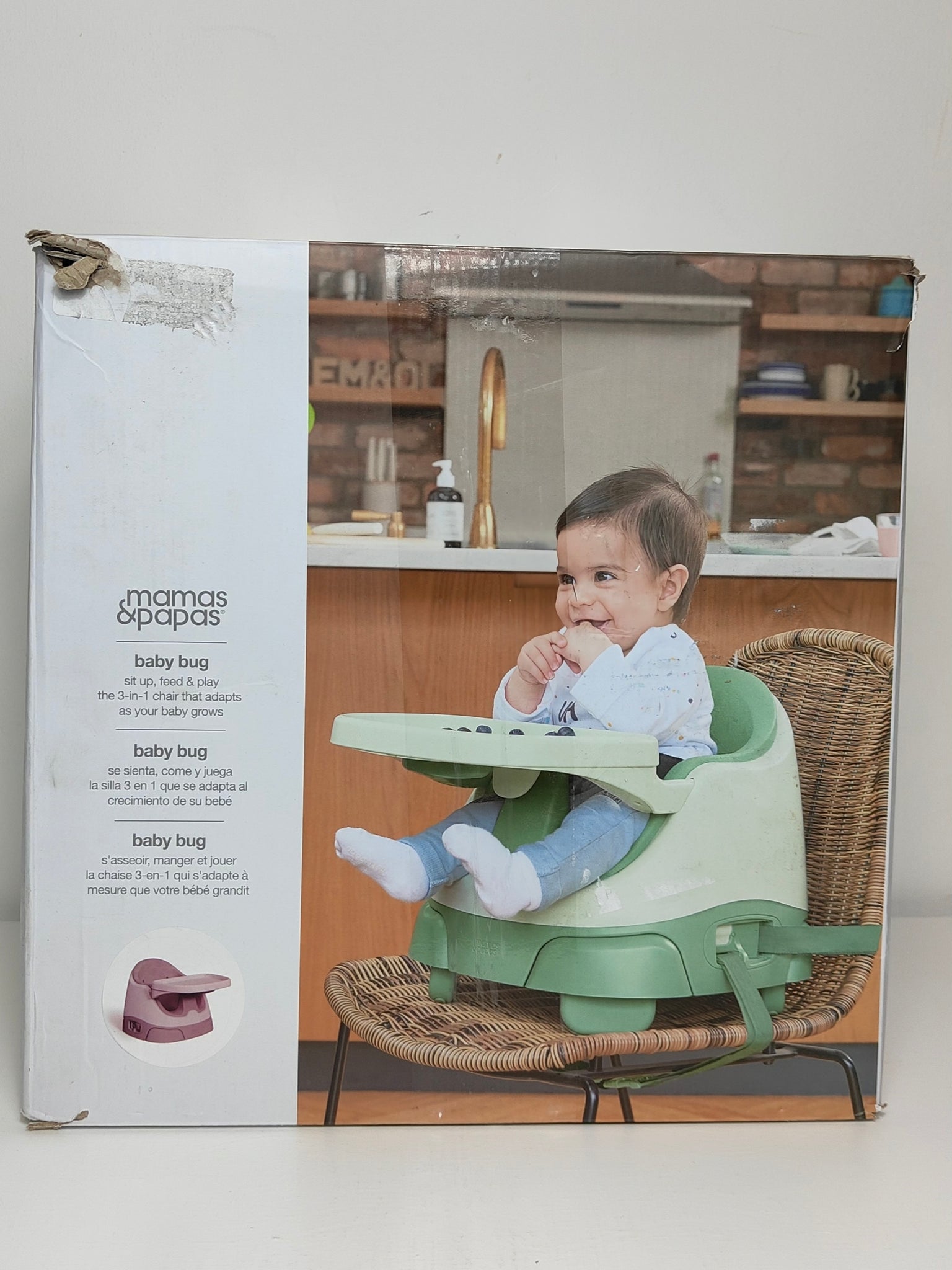 Mamas & Papas Bug 3-in-1 Floor & Booster Seat with Activity Tray – Eucalyptus