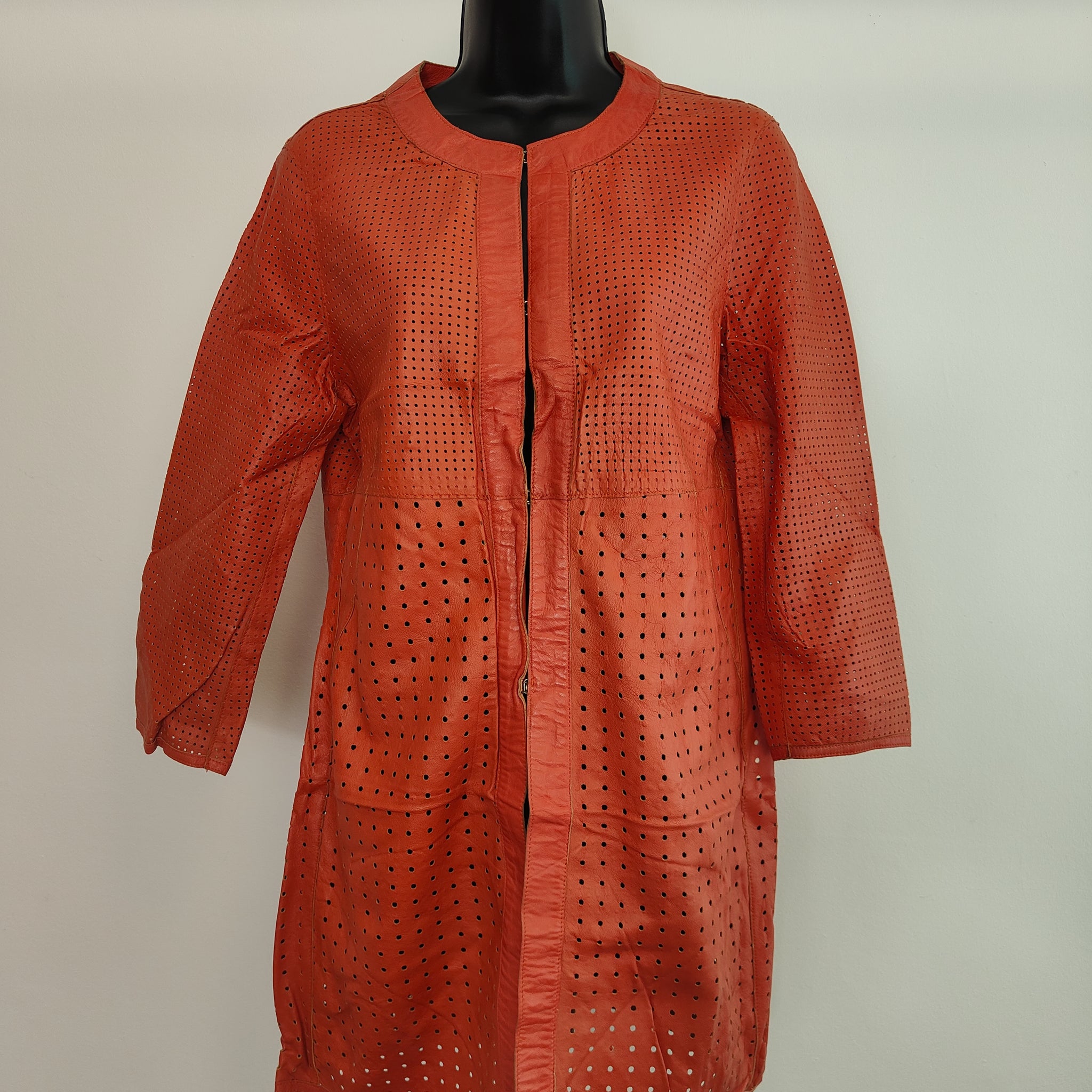 Missina Hembery Women's Vintage Genuine Leather Coat in Orange 12