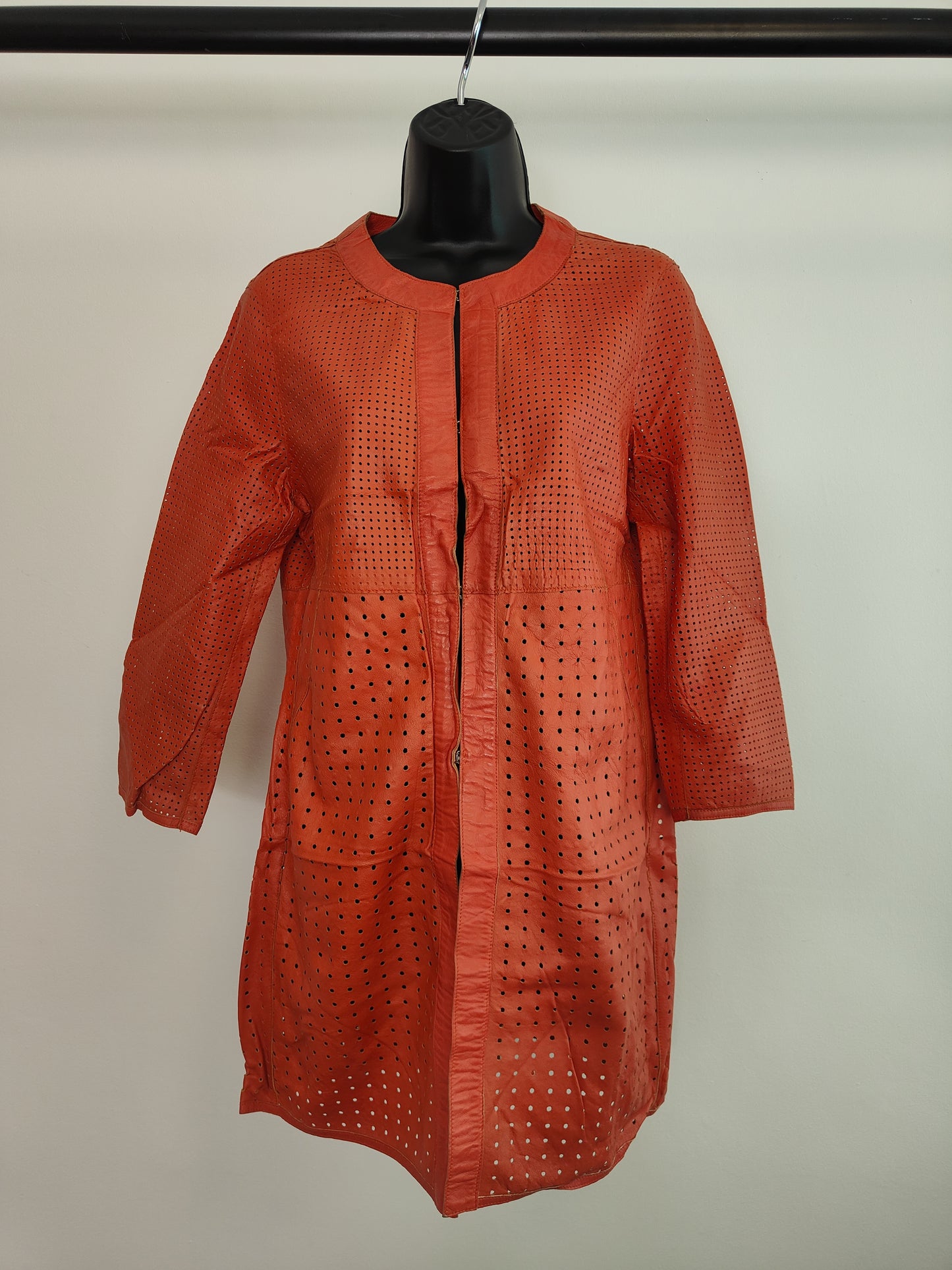 Missina Hembery Women's Vintage Genuine Leather Coat in Orange 12