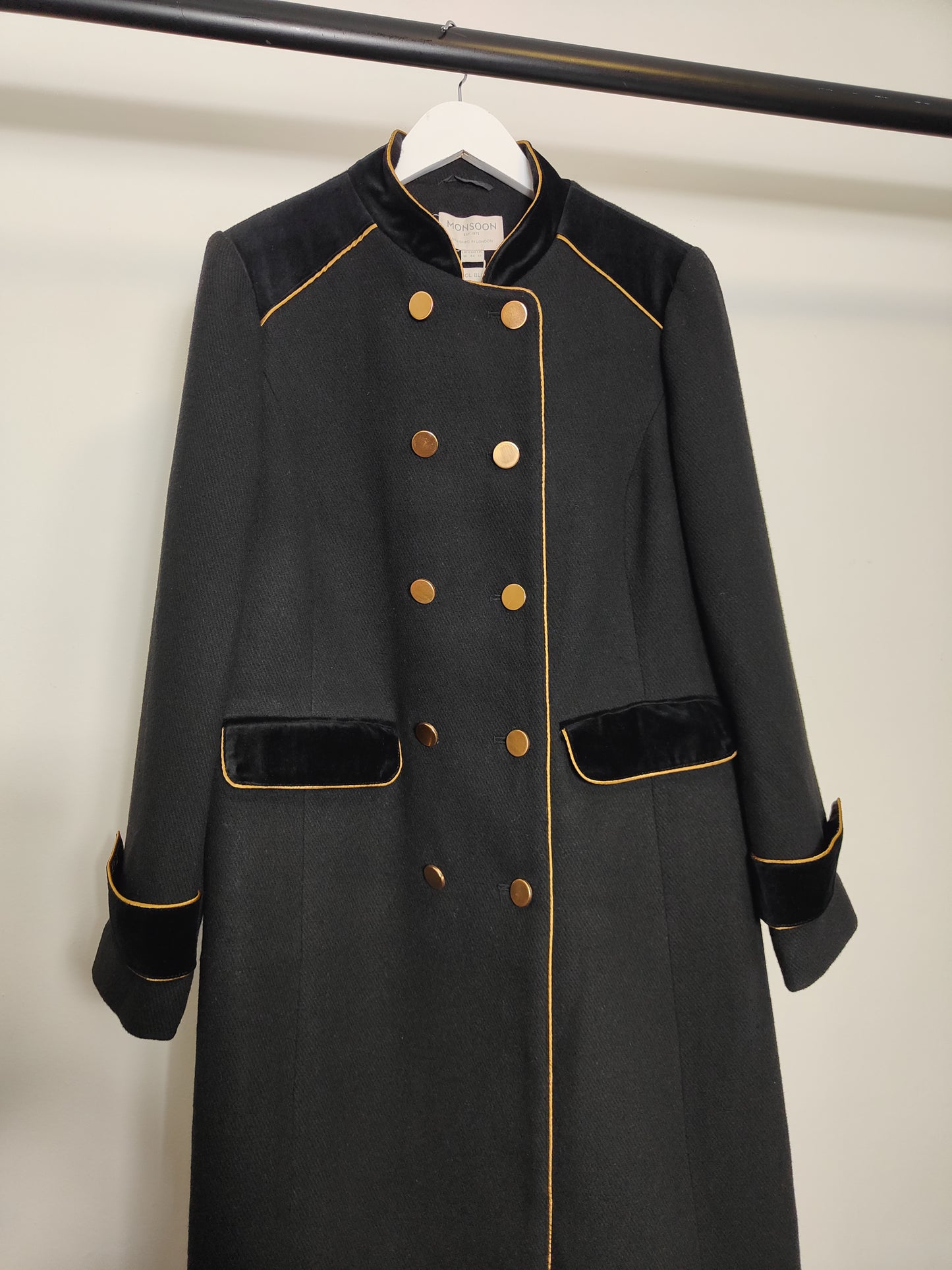 Women's Military Jacket Wool Blend Double Breasted Coat in Black UK 16 / EU 44