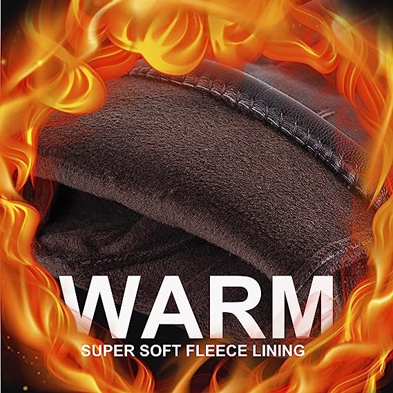 Winter Leather Gloves for Men with Touch Screen Texting Finger Wool Lined Outdoor Warm Suede Driving Gloves in Brown