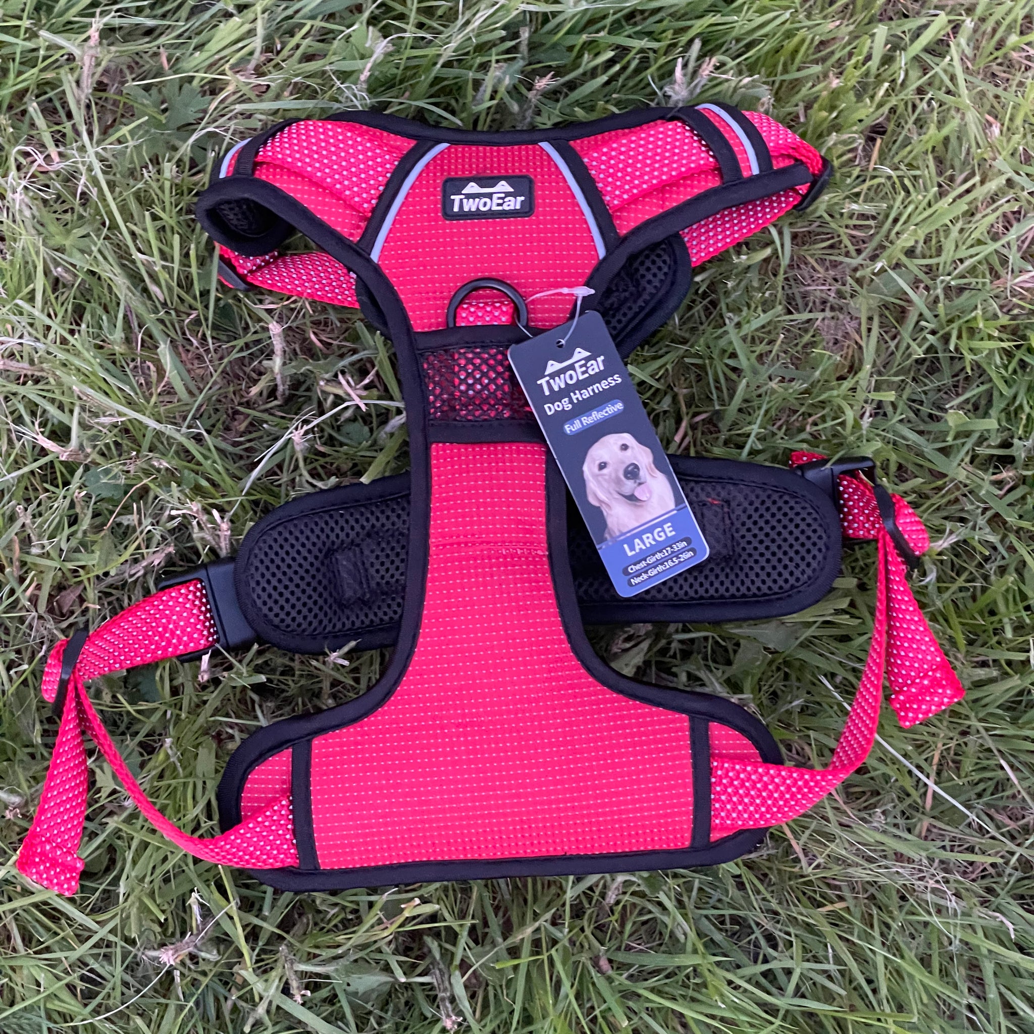 Premium Dog Harness No Pull With Sturdy Handle 2 Lead Attachments Dogs Vest Reflective/Lighted in Red