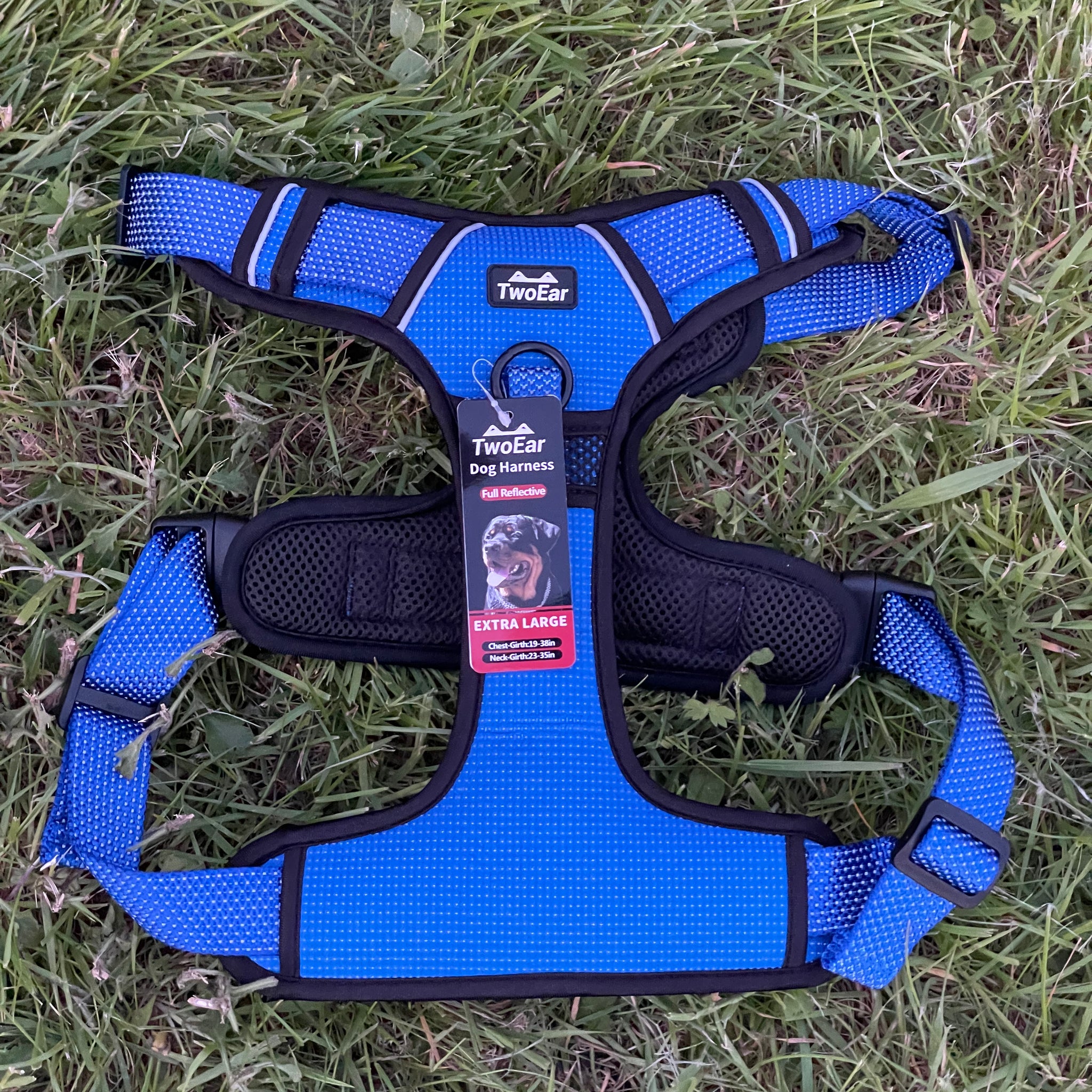 Premium Dog Harness No Pull With Sturdy Handle 2 Lead Attachments Dogs Vest Reflective/Lighted in Blue