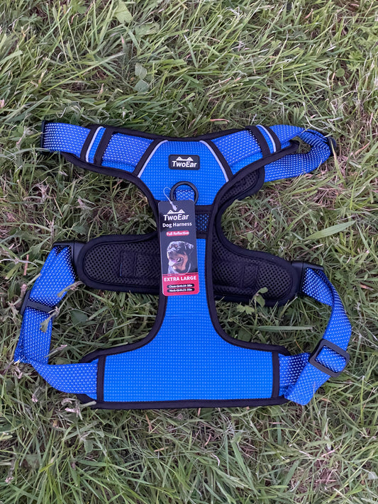 Premium Dog Harness No Pull With Sturdy Handle 2 Lead Attachments Dogs Vest Reflective/Lighted in Blue