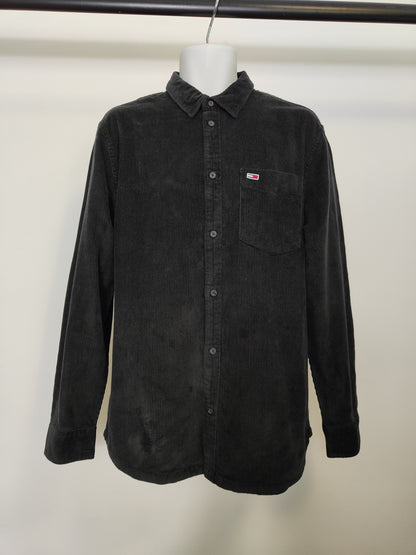 Straight Cotton Blend Velvet Shirt in Black LG