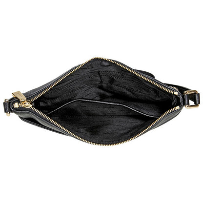 Flat Lambskin Leather Crossbody Bag in Black