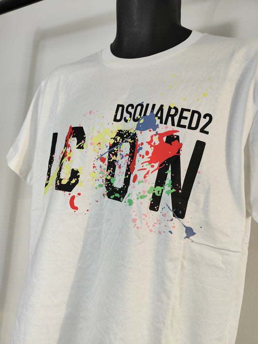 Dsquared2 Men's Paint Splatter ICON T-Shirt in White L