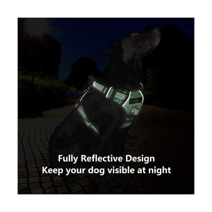 Premium Dog Harness No Pull With Sturdy Handle 2 Lead Attachments Dogs Vest Reflective/Lighted in Green