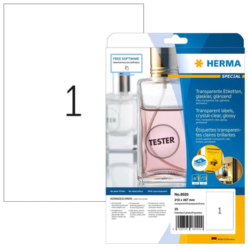 Herma Clear Transparent Film Labels A4 Waterproof Stickers 25 labels / 25 sheets