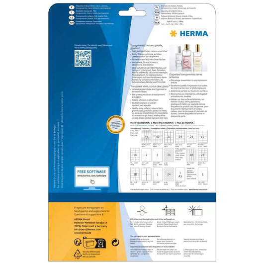 Herma Clear Transparent Film Labels A4 Waterproof Stickers 25 labels / 25 sheets