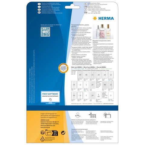 Herma Clear Transparent Film Labels A4 Waterproof Stickers 25 labels / 25 sheets